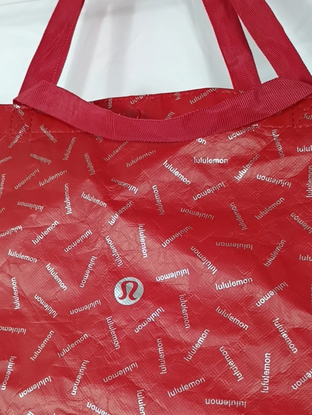 EUC Lululemon Red And Silver Reusable Shopping Tote Bag Jumbo XL Extra Large